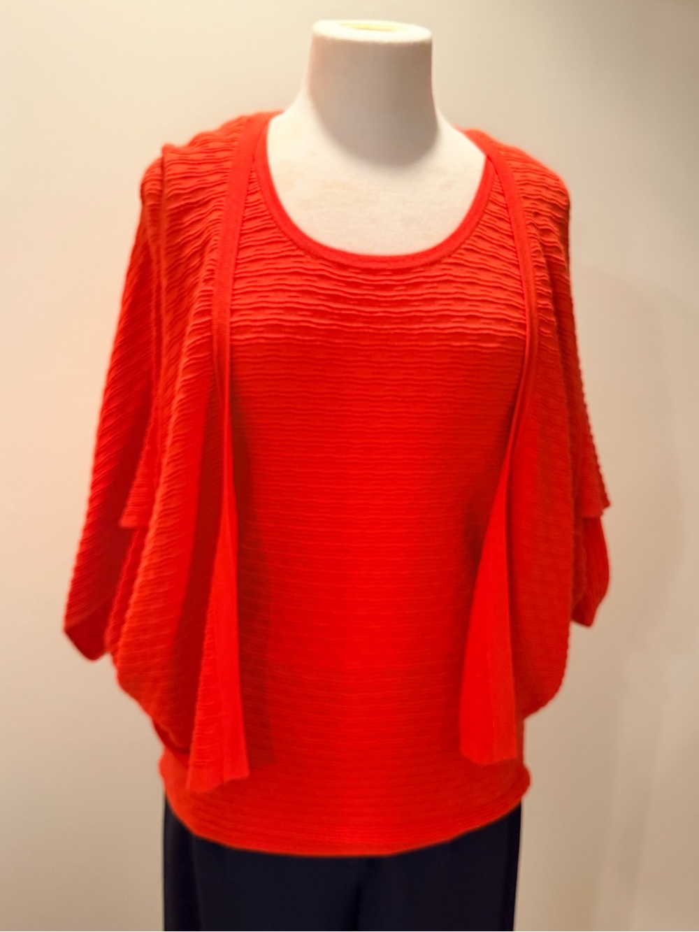 Natori Vibrant Red Textured Shell with Open-Front Cardigan